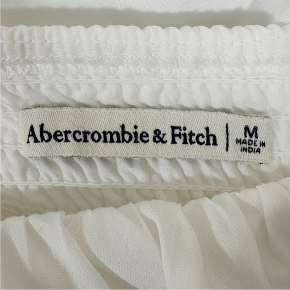Abercrombie & Fitch Mini ruched puff sleeve smocked Dress white flowy A&F M - Picture 6 of 10